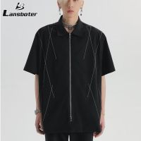 Lansboter เสื้อเชิ้ตสีทึบฤดูร้อนแขนห้าส่วนผู้ชายวัยรุ่นยอดนิยมทุกชุดแฟชั่นขี้เกียจใหม่