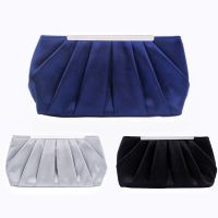 Solid Silk Satin Evening Bag Women Elegant Ruched Clutch Bags Wedding Bride Elegant Clutches Soft Surface Fashion Party Purse