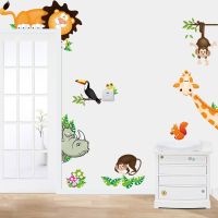 Zoo Giraffe Monkey Lion Cartoon Wall Sticker For Kids Room Home Decor DIY Art Background Decals Decorations Cute Animal Stickers