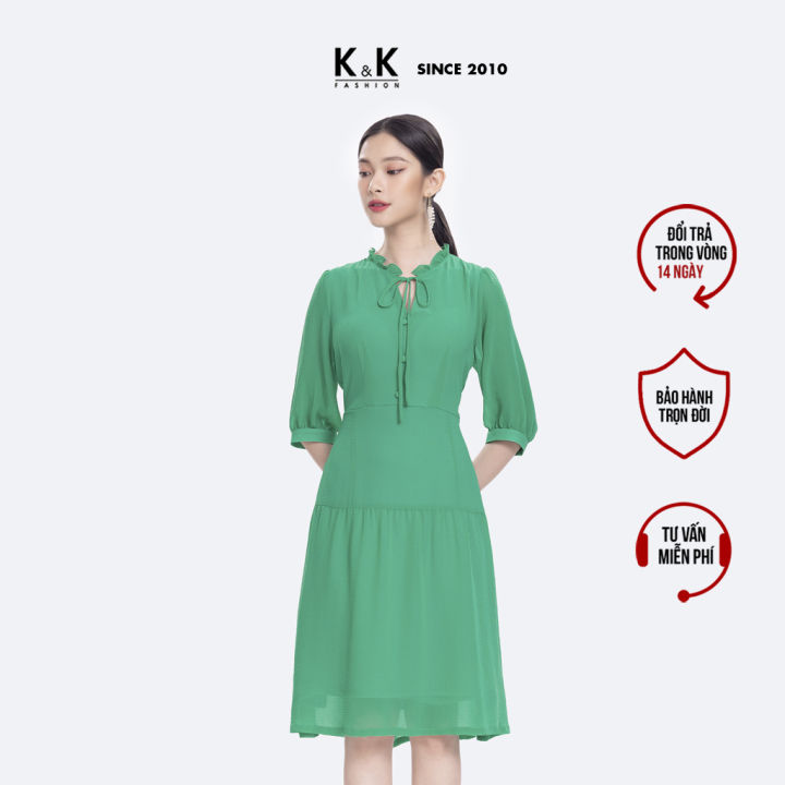 Đầm Xòe Nữ Công Sở Tay Lỡ Cổ Phối Nơ K&K Fashion KK116-15 Chất ...
