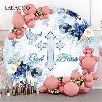 AGod Bless Holy Communion รอบพื้นหลังดอกไม้สีฟ้า Pigeon Cross Baby Shower Custom โปสเตอร์การถ่ายภาพวงกลมฉากหลัง PropM