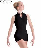 【hot】♂✹  OVIGILY Womens Front Zip Turtleneck Biketard Gymnastics Unitards for Sleeveless Ballet Leotard