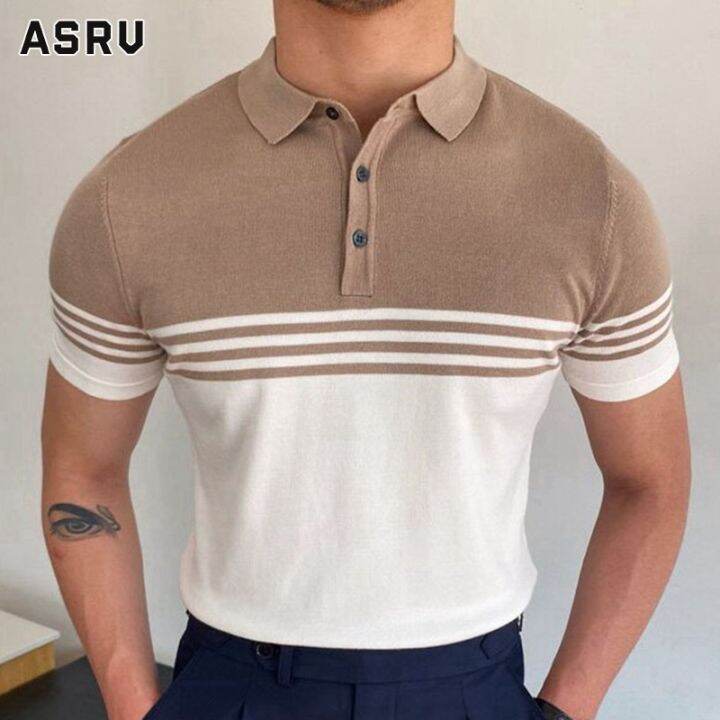 asrv-เสื้อโปโลผู้ชาย-polo-เสื้อคอปกผูชาย-เสื้อกีฬาคอปก-เสื้อยืดคอปก-เสื้อสเวตเตอร์แขนสั้นสำหรับผู้ชาย-เสื้อสเวตเตอร์เสื้อโปโลธุรกิจไหมน้ำแข็งสีกากีและวิสโคฟิเบอร์สามารถซักด้วยเครื่องได้