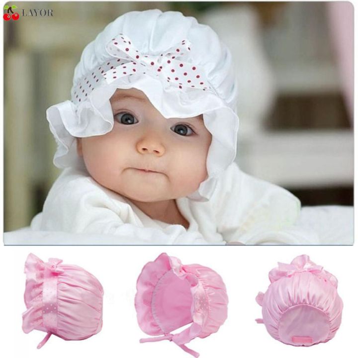 หมวกเด็กทารก-ลายจุดน่ารัก-สีขาว-สีชมพู