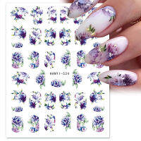 ดอกไม้สีม่วง3D สติ๊กเกอร์ติดเล็บสีน้ำ Royalblue ดอกไม้สีขาว Holigraphic Leaf Water Decals สำหรับตกแต่งเล็บ