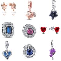 New Charms 925 Sterling Silver Galaxy Blue Sparkling Leveled Rectangular Charm DIY Bracelets Fit Original Pandora Jewelry Gifts