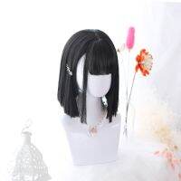 Synthetic Short Straight Bob Wig With Bang Simulation Scalp Heat Resistant Black Green Lolita Anime Cosplay Wigs For Women