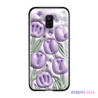 A8 Samsung Galaxy A6 Plus เคสโทรศัพท์บวก A9 A9โปร2019 A6 2018 A7เคสนิ่มลายดอกไม้แบบสามมิติสุดหรูเคสกระจกเทมเปอร์เรียบเคสกันกระแทก