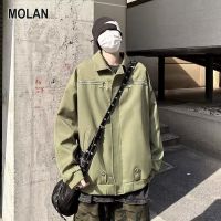 MOLAN เสื้อแจ็คเก็ตแขนยาวแจ็คเก็ตมีซิปผู้ชาย,กระเป๋าหลวม,แขนยาวสีทึบ,เสื้อใหม่,ปกที่อ่อนวัย,แจ๊กเก็ตอินเทรนด์สำหรับวัยรุ่น