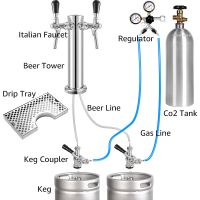 ทาวเวอร์เบียร์ร่าง,หอคอย Kegerator ก๊อกน้ำคู่,เส้นผ่านศูนย์กลาง3 หัวจ่ายเบียร์คอลัมน์สแตนเลสกับท่อประแจชุดบาร์ชง