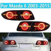 โคมไฟท้ายรถไฟท้ายสำหรับ Mazda 6 2003-2015ไฟท้าย LED DRL สัญญาณไฟท้ายแบบไดนามิกแต่งรถอุปกรณ์ตกแต่งรถยนต์