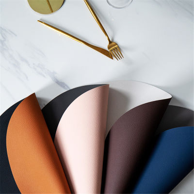 PENY Home Dining PU Leather Modern Simple Table Mat Placemat Heat Insulation Oilproof Waterproof Non-Slip Round Soft Tableware PadMulticolor