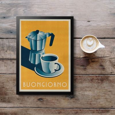 Vintage Good Morning Coffee Buongiorno Wall Art พิมพ์สำหรับห้องครัว Cafe Shop ตกแต่งบ้าน