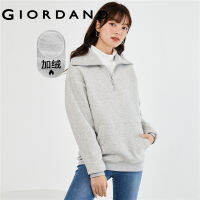 GIORDANO Women Sweatshirts Half-Zip Collar Fleece-Lined Warm Sweatshirts Kanga Pocket Fashion Casual Loose Sweatshirts 18323007