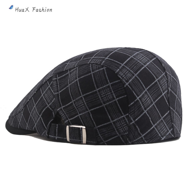 huax-หมวกเบเร่ต์ผู้ชายหมวกการพิมพ์ลายสก๊อตย้อนยุคหลากสีปรับได้หมวกนิวส์บอยแฟชั่นกันแดดหมวก-cabbie-ระบายอากาศ
