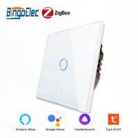 QSR STORE zigbee switch Tuya Wall Touch Switches 1/2/3 Gang 1 Way EU Standard Light Switch Crystal Glass Panel