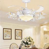 Gold White Ceiling Fan With Lights Remote Control 110V 220V European Luxury Crystal Hanging Lamp Living Room 42" Fan Lamp Exhaust Fans