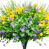 9pcs Artificial Flowers Outdoor UV Resistant Fake Plants Faux Plastic Flower in Bulk for Hanging Outside Porch Vase Decoration