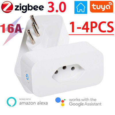 Tuya Zigbee 3.0 Smart Plug 16A Brazil Power Socket Outlet Smart Home Voice Control Energy Monitor Timing For Alexa Google