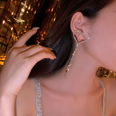 925 เข็มเงินยุโรปและอเมริกาโอ้อวดรักต่างหูเพชรต่างหูอารมณ์เกาหลี925 silver needle European and American exaggerated love diamond earrings Korean temperament earrings