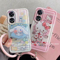 Phone Case เคส OPPO A78 A77 Reno8 T 5G คิตตี้สีชมพูน่ารักลายการ์ตูนเคสโทรศัพท์ป้องกันเลนส์กันกระแทกฝาครอบแบบนิ่มสร้อยข้อมือซิลิโคนล่าสุด2023