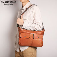 Smart King กระเป๋าเอกสารนุ่มใหม่สำหรับผู้ชายหนังวัวแท้ความจุขนาดใหญ่ลำลองกระเป๋าสะพายข้างกระเป๋าใส่ IPAD แบบเรียบง่าย