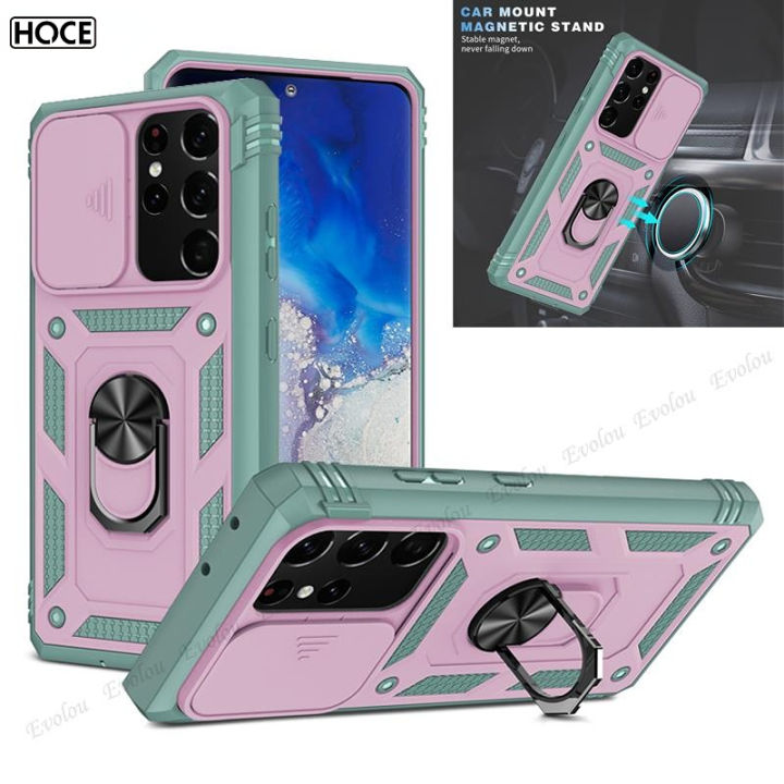 hoce-กล้องเลื่อนป้องกันเคสโทรศัพท์สำหรับ-samsung-galaxy-s23-s22-s21-ultra-plus-s20-fe-a32-a13-5g-a51-a51-a52-a02s-hybrid-ผู้ถือเกราะกันกระแทกซองใส่บัตร-slot