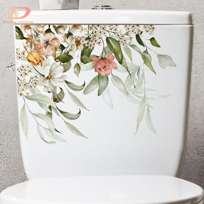 สติกเกอร์ติดฝาชักโครกมีกาวในตัว,ลายใบไม้ดอกไม้น้ำหนักเบามีกาวในตัวสติ๊กเกอร์ห้องน้ำสำหรับตกแต่งห้องน้ำ WC ห้องน้ำ