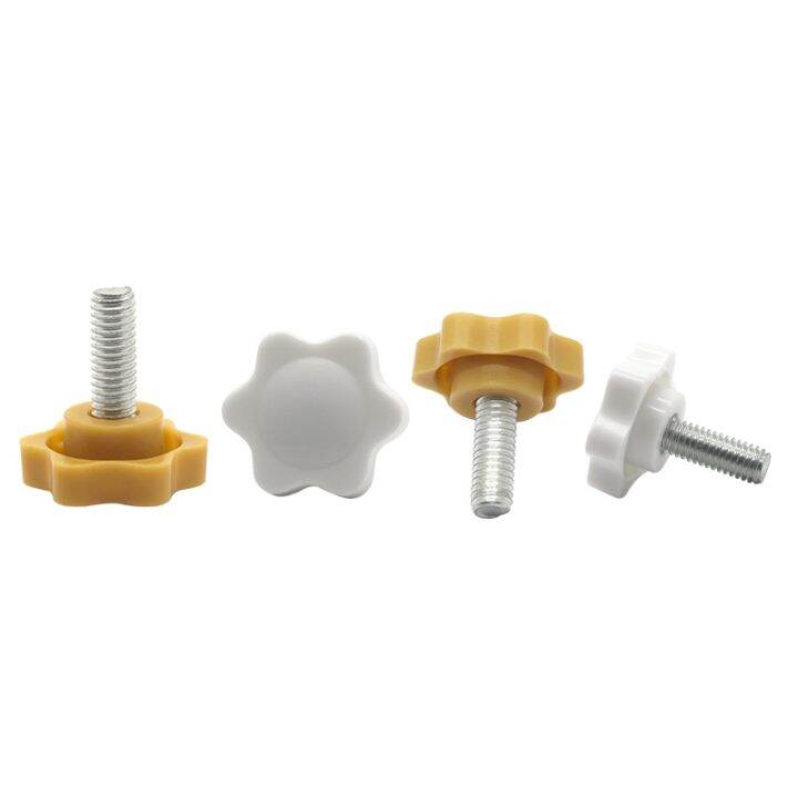 2pcs-star-shape-thread-clamping-handle-bolt-m4-m5-m6-m8-m10-six-lobe-bakelite-hand-knob-tightening-screws-white-yellow-black