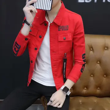 Red jeans hot sale jacket mens