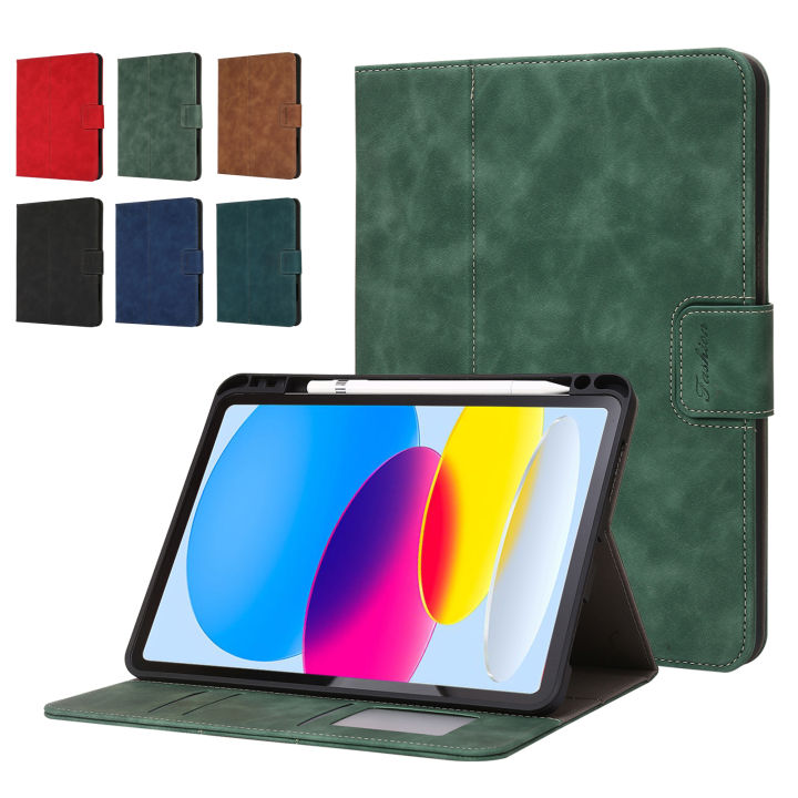 For Apple iPad 10th Gen 10.9 2022 Grid Leather Flip Stand Card Slot Case  Cover