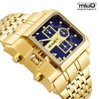 ⌚ นาฬิกา OULM/the radium 3364 p creative big dial square steel belt gold watch in Europe and the punk wind quartz