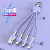 3 In 1 Micro USB Type-C Cable 5V 3.4A Fast Charging for Universal Smart Phone Model Portable Keychain Mobile Phone Charger Cable Line Compatible with IPhone Xiaomi Samsung
