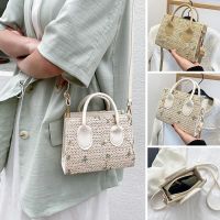 BLAOWL สาวๆ ลำลองแบบสบายๆ สีทึบทึบ กระเป๋าถือแบบถือ กระเป๋า Crossbody ถุงฟางใส่ของ กระเป๋าแบบสะพายไหล่