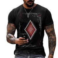 2023 Fashion Playing Cards Lattice Square A 3D Print Men T-Shirts Casual O-Neck Short Sleeve Loose Oversized O-Neck Tops Tees 6XL