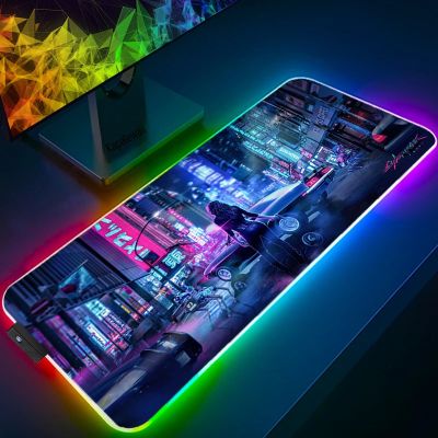 ஐ✔♚ Large RGB Mouse Pad XXL Gaming Mousepad LED Mausepad Gamer Cyberpunks Mouse Carpet Big Mouse Mat PC Desk Pad Mat with Backlit