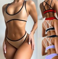 [COD] Foreign trade AliExpress ladies solid bandage split swimsuit sexy bikini LZ157