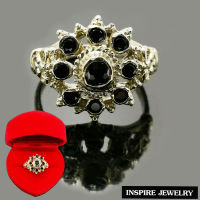 Inspire Jewelry ,แหวนนิล  และทับทิม รูปดอกไม้  ตัวเรือนอัลปาก้าอย่างดี  นำโชค เสริมดวง งานจิวเวลลี่ (Thai Quality) พร้อมกล่องกำมะหยี่หรู