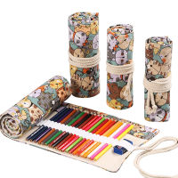 72 hole pencil case School stationery bag Art pen case canvas Pen curtain bag Roll Cosmetic pen bag for student Pen scroll gifts