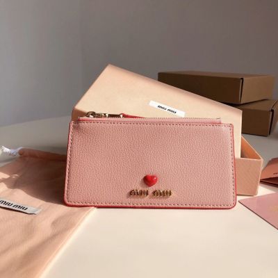 Cute Red Heart Wallet Calfskin Long Envelope Bag Exquisite Small Clutch Portable Card Holder