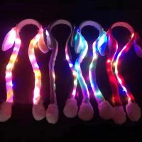 （Explosion umbrella）  Kawaii แสงตุ๊กตา LED เรืองแสงหูกระต่ายหมวกน่ารักส่องสว่างเด็กของขวัญผู้ใหญ่ตุ๊กตามือถุงลมนิรภัยหมวกกระต่ายหมวกที่มีหูย้าย