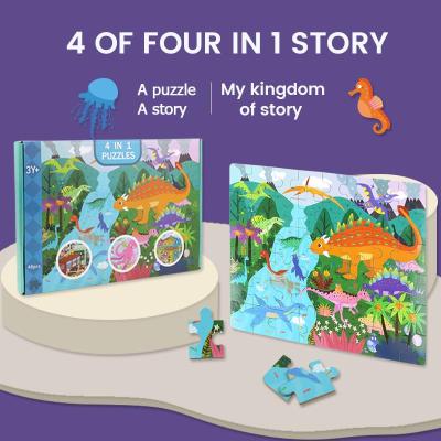 4 In 1 Animal Jigsaw Puzzles Game Montessori Baby Early Educational Cartoon Dinosaurs Puzzle Wooden Toys For Childrens Gifts