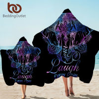 BeddingOutlet Elephant Bath Towel With Hood Flower Microfiber Hooded Towel Boho Wearable Beach Blanket Black serviette 127x152cm