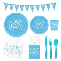 [Afei Toy Base]สีฟ้า Baby Shower Theme Party ตกแต่ง Disposable Tableware ถ้วยกระดาษผ้ากันเปื้อนแบนเนอร์เด็กทารกอุปกรณ์งานเลี้ยงวันเกิด