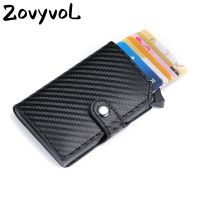 ZOVYVOL RFID กระเป๋าสตางค์อลูมิเนียมกันขโมย,ที่ใส่บัตรมินิมอลสำหรับผู้ชายและผู้หญิงเคสนามบัตรและบัตรเครดิตสีดำ