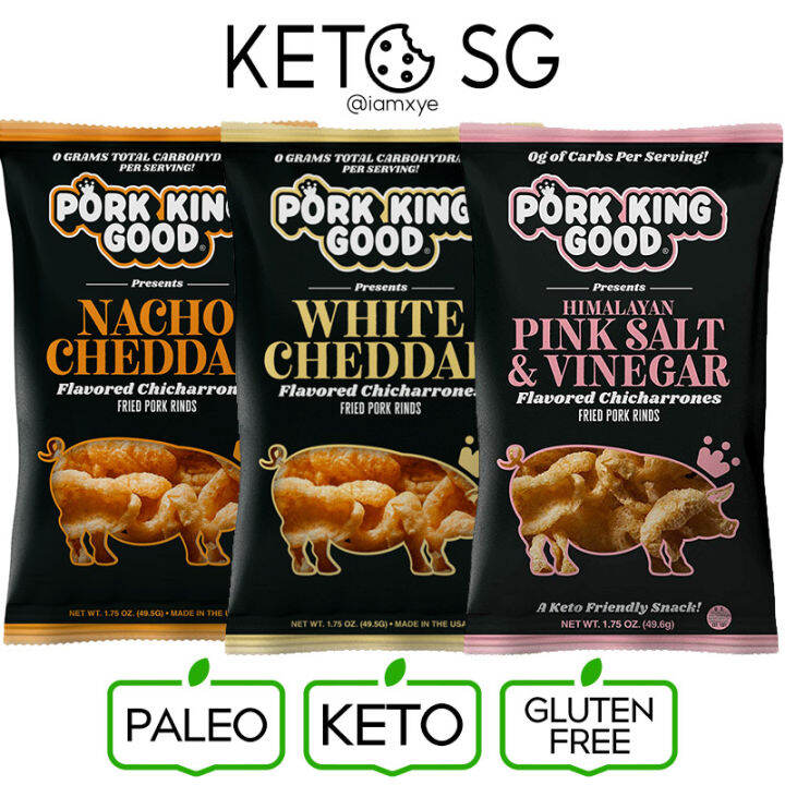 Keto Pork Rinds Himalayan Pink Salt & Vinegar / Salted Butter / White Cheddar / Nacho Cheddar