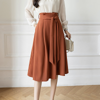 Zeolore Spring Women High Waist A-line Sashes Skirt 2022 Chic Elegant Mid-length Skirts Office Lady Solid Fashion Skirt QT1579