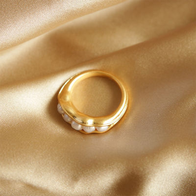 [COD] แหวนผู้หญิงแหวนมุกธรรมชาติแหวนชุบทองแท้เครื่องประดับวินเทจ ของขวัญ