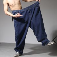 กางเกงยีนส์ยืดผ้ายืดสำหรับผู้ชายขนาดใหญ่สีฟ้ากางเกงยีนส์ผ้ายืดผ้ายืดผ้ายืดสำหรับใหญ่พิเศษสีดำ8XL 7XL 5XL