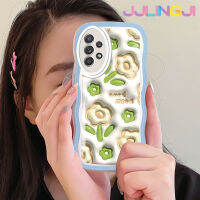 Jlingji เคสปลอกสำหรับ Samsung กาแลคซี A52s 5G A52 4G A52 5G เคสแฟชั่นสีเขียว3D ดอกไม้สีเขียวดีไซน์ใหม่คอลโลเวฟเดอร์นุ่มเคสมือถือกันกระแทกแบบใสโปร่งใสลายกล้องถ่ายรูปที่สร้างสรรค์เคสป้องกันซิลิกาเจล